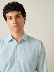 Light Green Gingham Slim Fit Cotton Rich Long Sleeve Formal Shirt - Image 1 of 8