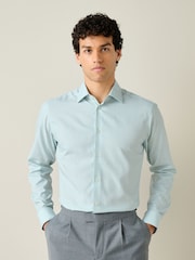 Light Green Gingham Slim Fit Cotton Rich Long Sleeve Formal Shirt - Image 2 of 8