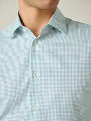 Light Green Gingham Slim Fit Cotton Rich Long Sleeve Formal Shirt - Image 5 of 8