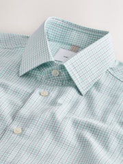 Light Green Gingham Slim Fit Cotton Rich Long Sleeve Formal Shirt - Image 7 of 8