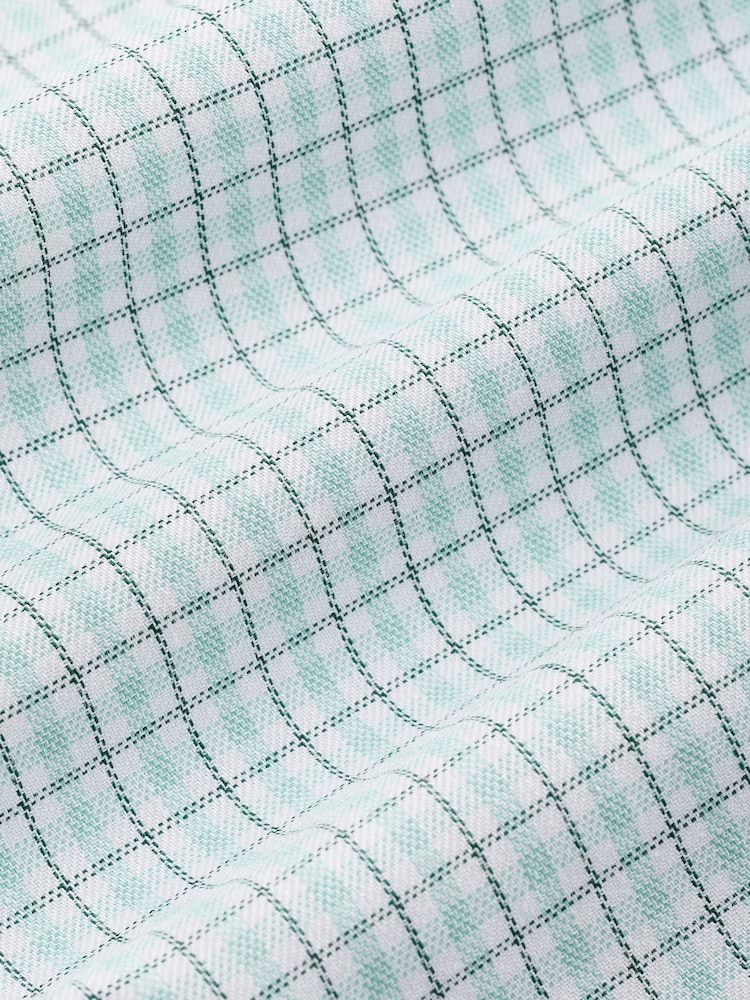 Light Green Gingham Slim Fit Cotton Rich Long Sleeve Formal Shirt - Image 8 of 8