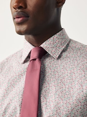 Pink Ditsy/Damson Regular Fit Cotton Floral Printed Shirt Tie and Tie Clip Set - Image 4 of 9