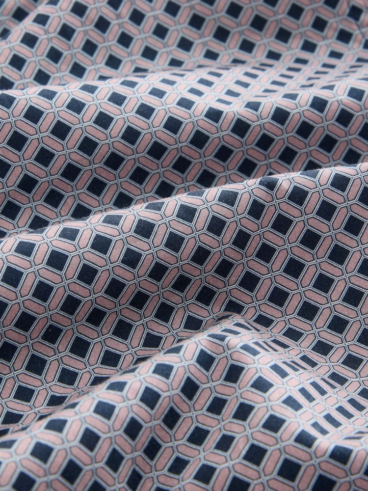 Pink Geo/Damson Regular Fit Cotton Printed Shirt Tie and Tie Clip Set - Image 7 of 7