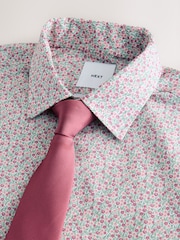 Pink Ditsy/Damson Regular Fit Cotton Floral Printed Shirt Tie and Tie Clip Set - Image 8 of 9