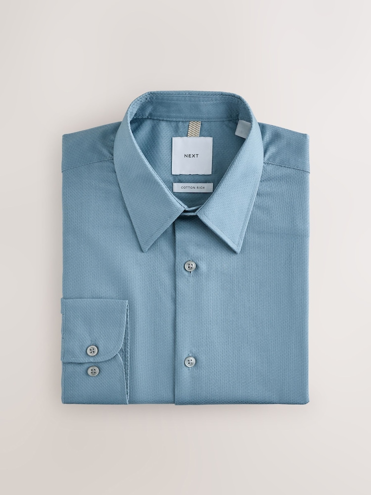 Bleu de sarcelle - Ajustement régulier - Chemise élégante texturée facile d’entretien riche en coton - Image 1 de 3