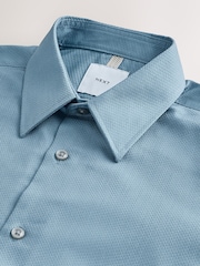 Bleu de sarcelle - Ajustement régulier - Chemise élégante texturée facile d’entretien riche en coton - Image 2 de 3