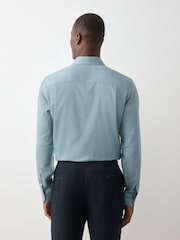 Teal Blue Regular Fit Cotton Rich Textured Easy Care Smart Shirt - Image 4 of 9