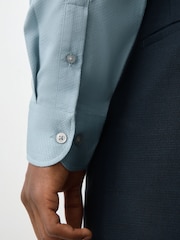 Teal Blue Regular Fit Cotton Rich Textured Easy Care Smart Shirt - Image 5 of 9