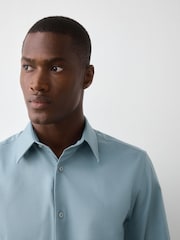 Teal Blue Regular Fit Cotton Rich Textured Easy Care Smart Shirt - Image 6 of 9