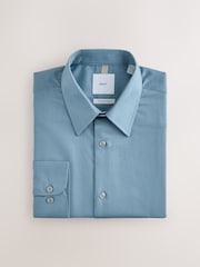 Teal Blue Regular Fit Cotton Rich Textured Easy Care Smart Shirt - Image 7 of 9