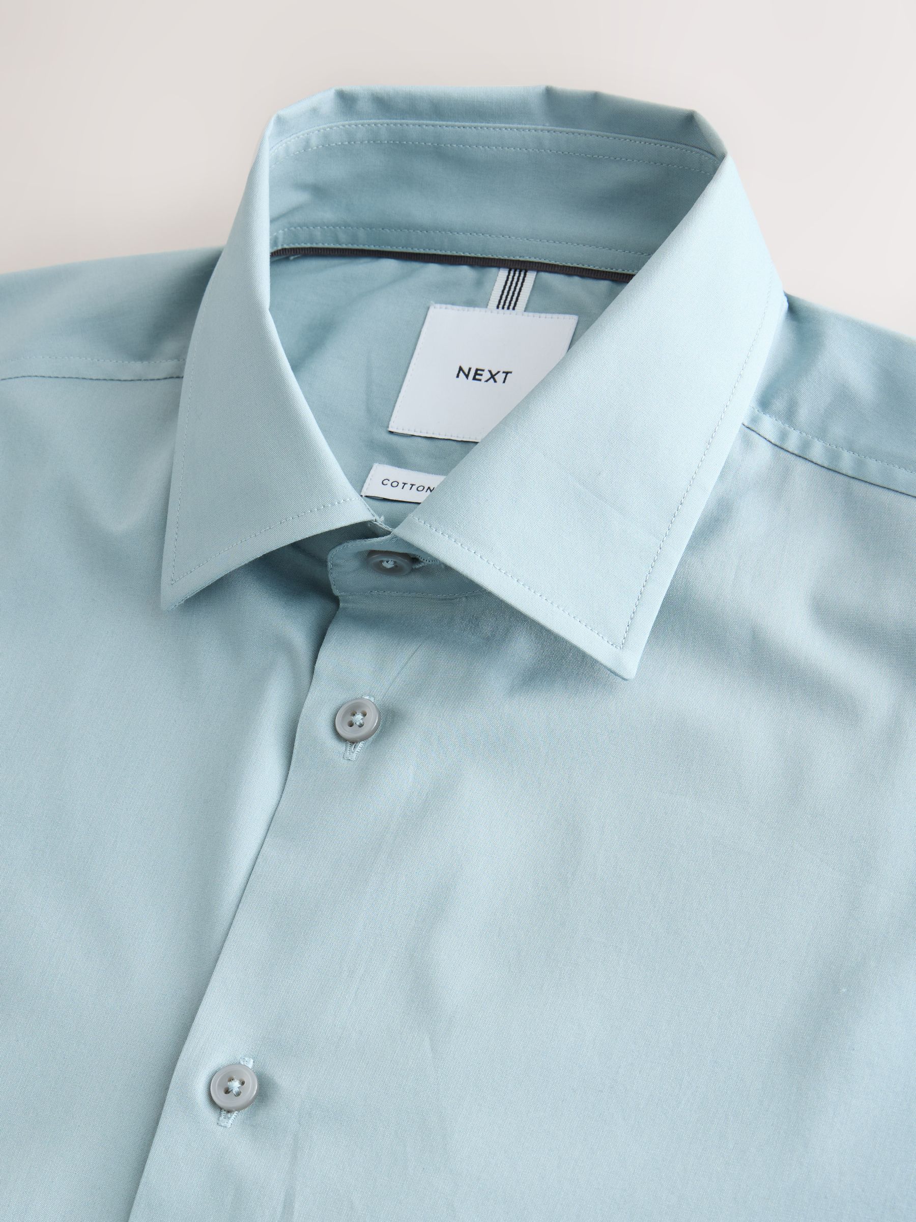 mint green slim fit dress shirt Mens Next Seafoam Cotton Stretch Long Sleeve Formal 15 1/2 R img_black