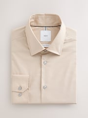 Neutral Brown Slim Fit Cotton Stretch Long Sleeve Formal Shirt - Image 1 of 3