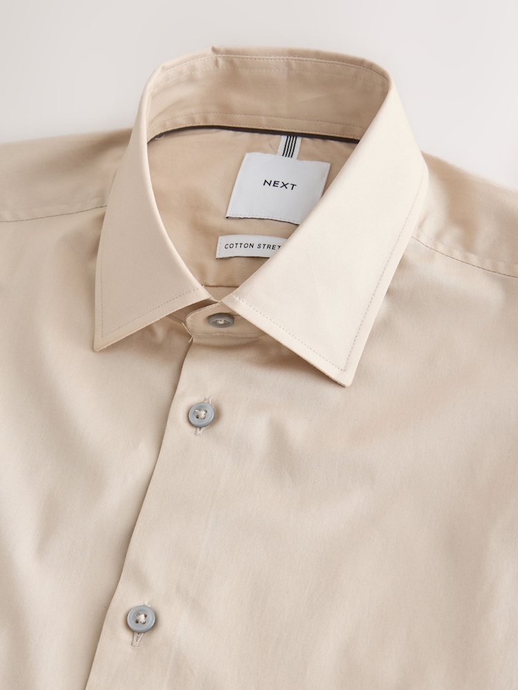 Neutral Brown Slim Fit Cotton Stretch Long Sleeve Formal Shirt - Image 2 of 3