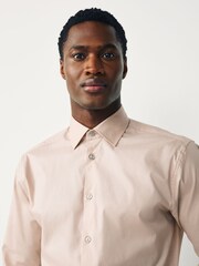 Neutral Brown Slim Fit Cotton Stretch Long Sleeve Formal Shirt - Image 4 of 8