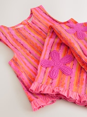 Pink/ Orange Stripe / Crochet Flowers Top & Trousers Set (3mths-7yrs) - Image 5 of 5