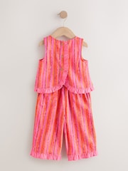 Pink/ Orange Stripe / Crochet Flowers Top & Trousers Set (3mths-7yrs) - Image 7 of 9