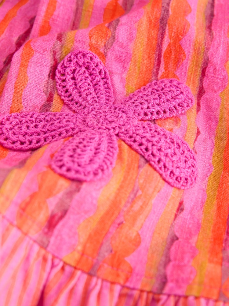 Pink/ Orange Stripe / Crochet Flowers Top & Trousers Set (3mths-7yrs) - Image 9 of 9