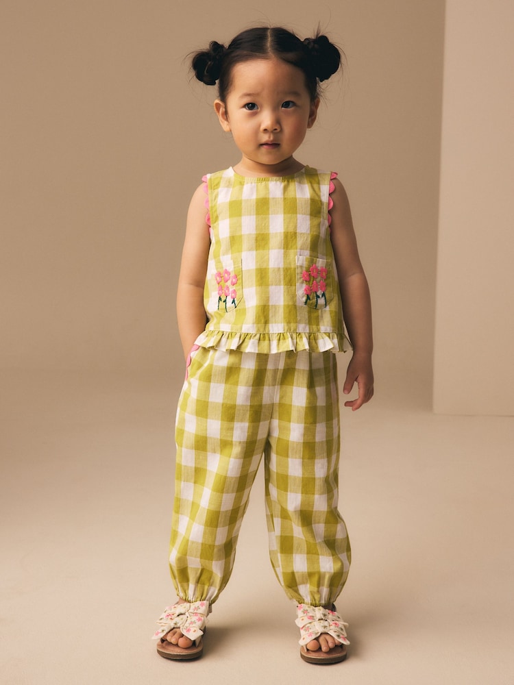 أخضر زيتوني مربعات - طقم من رداء عُلوي وبنطلون بحاشية (3 أشهر - 7 سنوات) - Image 1 of 4