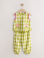 Olive Green Gingham Top & Cuffed Trousers Set (3mths-7yrs) - Image 5 of 9