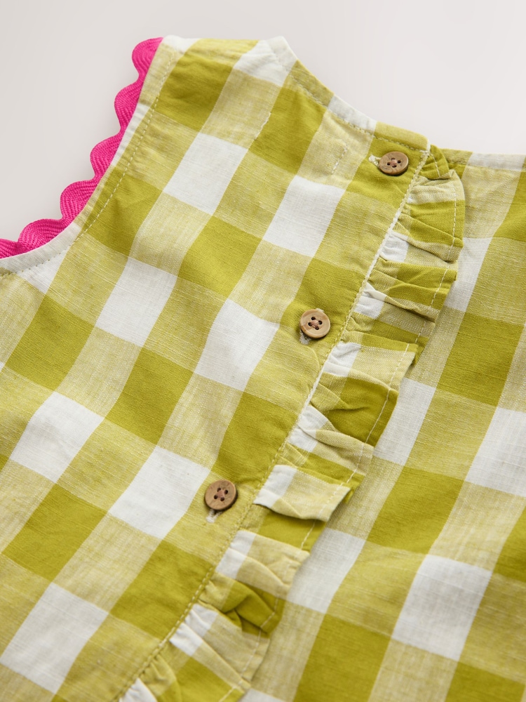 Buy Olive Green Gingham Top & Cuffed Trousers Set (3mths  display picture 3