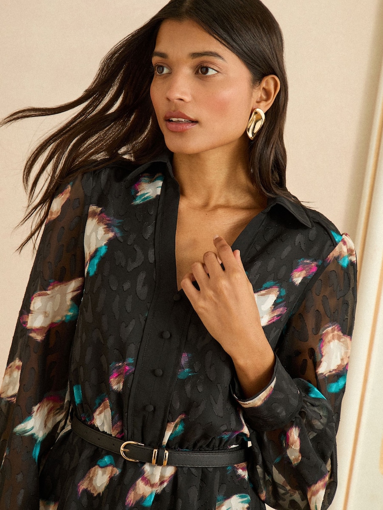 Love & Roses Jacquard Animal Petite Mini Shirt Dress - Image 4 of 4 Love & Roses Jacquard Animal Petite Mini Shirt Dress - Image 4 of 4