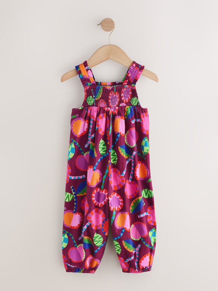 Purple/ Berry Red Printed Strappy Jumpsuit (3mths-7yrs) - Image 2 of 4
