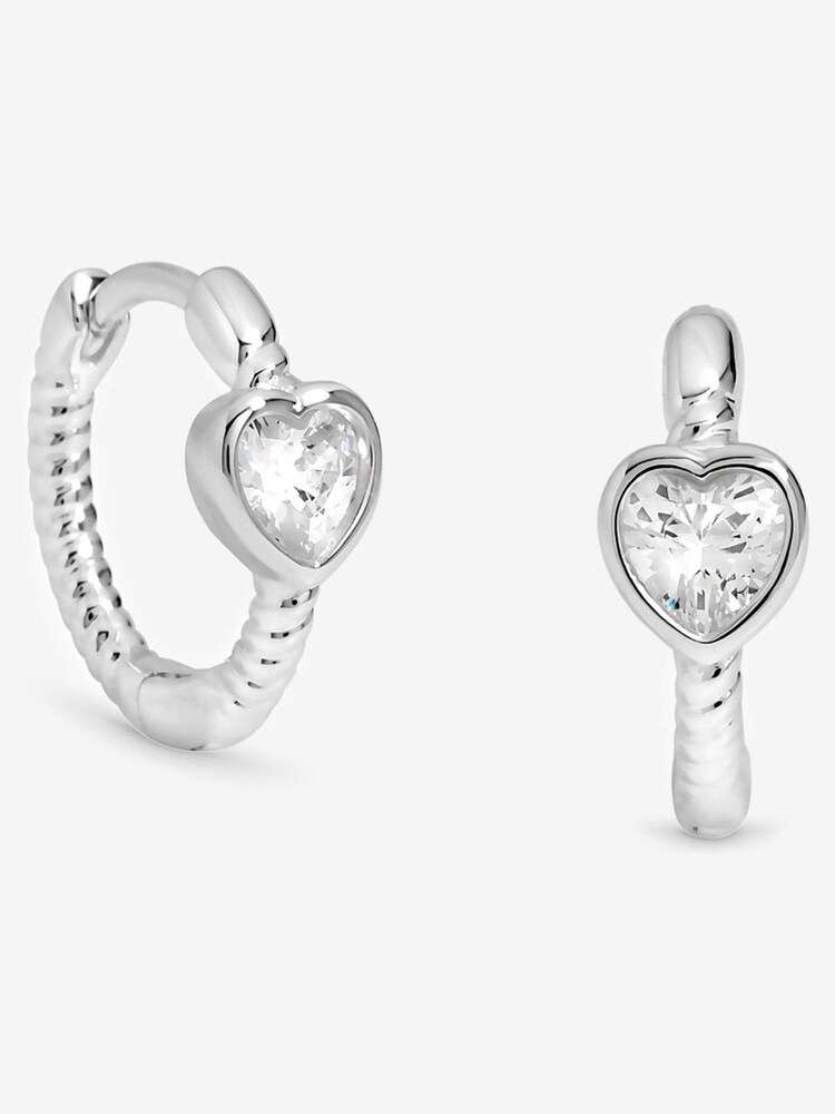 Simply Silver Silver Polished Cubic Zirconia Centre Heart Hoop Earrings - Image 1 of 1 Simply Silver Silver Polished Cubic Zirconia Centre Heart Hoop Earrings - Image 1 of 1