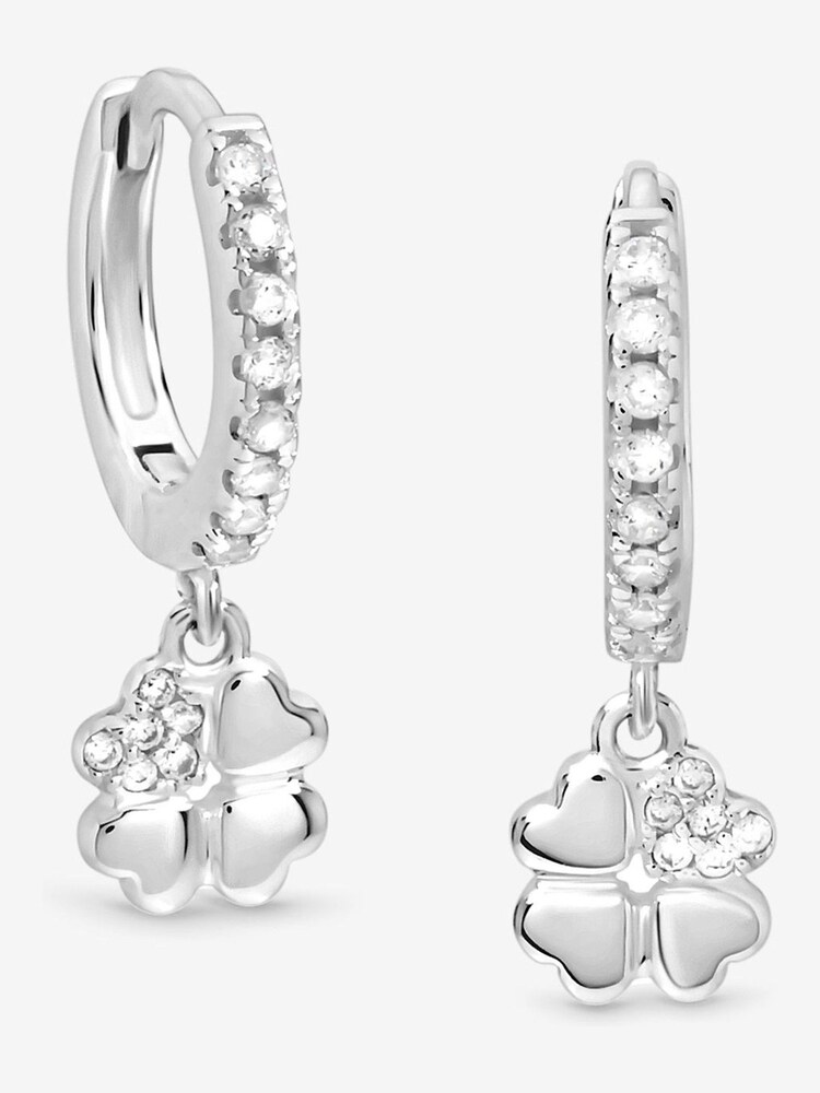 Simply Silver Silver Tone 925 Cubic Zirconia Polished Clover Charm Hoop Earrings - Image 1 of 1 Simply Silver Silver Tone 925 Cubic Zirconia Polished Clover Charm Hoop Earrings - Image 1 of 1