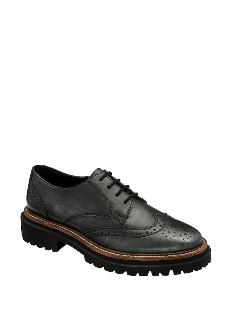 Ravel Grey Leather Cleated-Sole Brogues - Image 1 of 4 Ravel Grey Leather Cleated-Sole Brogues - Image 1 of 4