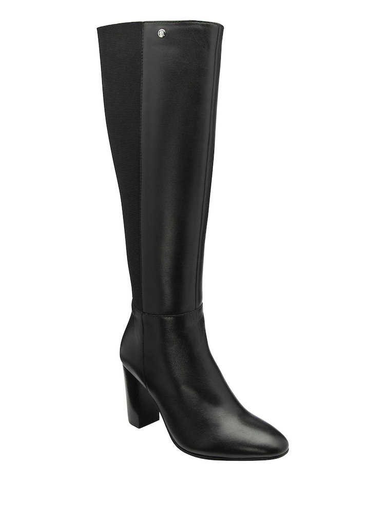 Ravel Black Leather Heeled Knee High Boots - Image 1 of 4