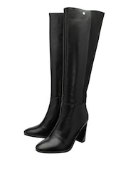 Ravel Black Leather Heeled Knee High Boots - Image 2 of 4