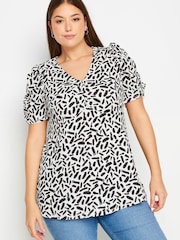 Yours Curve White Floral Print Textured Milkmaid Top - Image 1 of 5