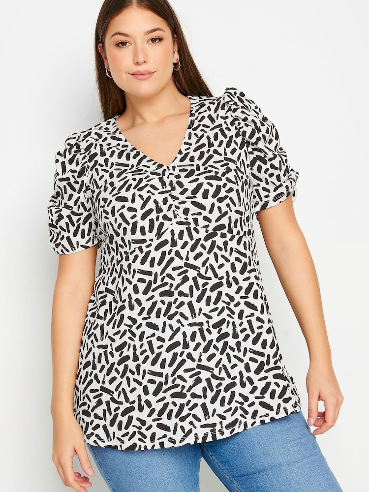 Yours Curve White Floral Print Textured Milkmaid Top - Image 1 of 5
