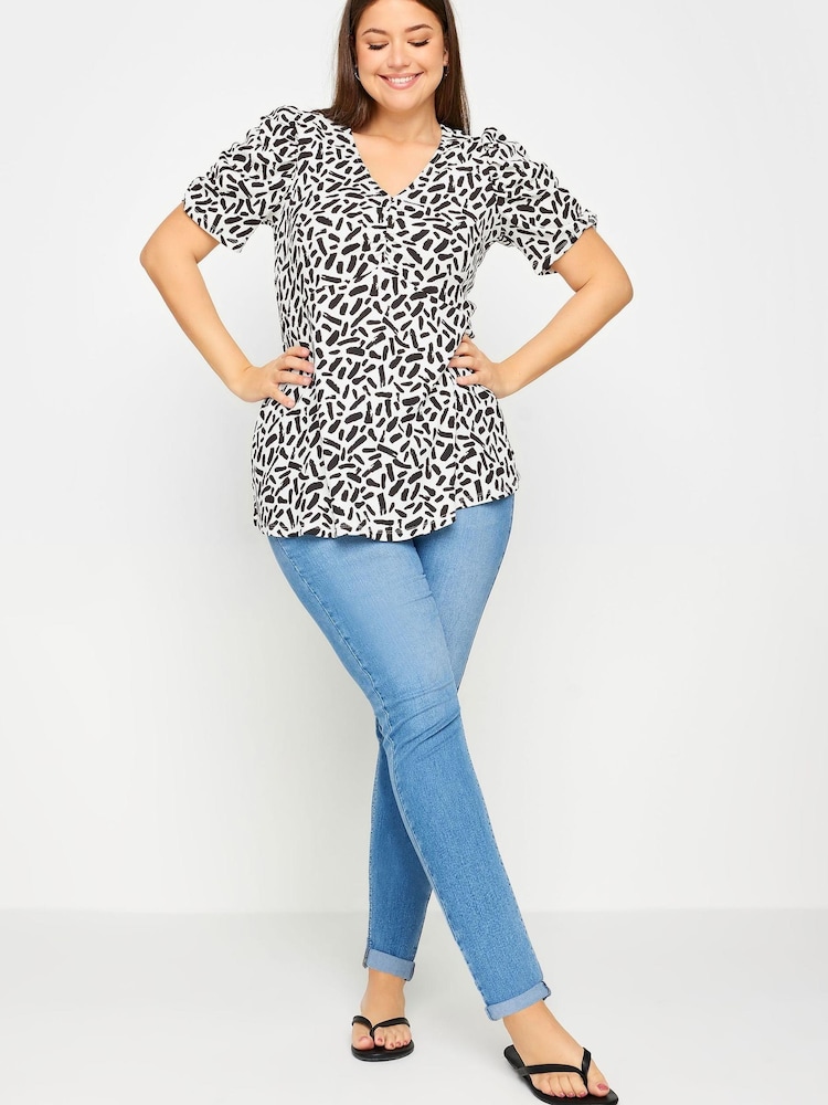 Yours Curve White Floral Print Textured Milkmaid Top - Image 2 of 5