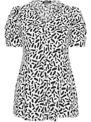 Yours Curve White Floral Print Textured Milkmaid Top - Image 5 of 5