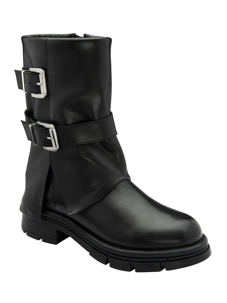 Ravel Black Leather Biker Boots - Image 1 of 4