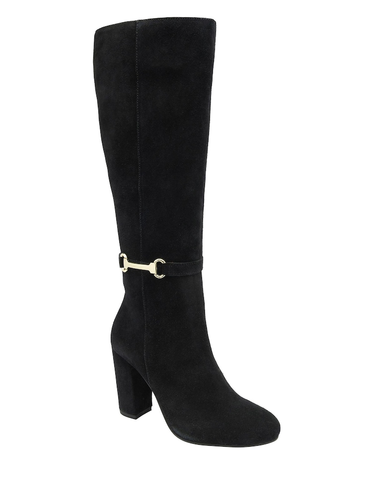 Ravel Black Suede Heeled Knee High Boots - Image 1 of 4