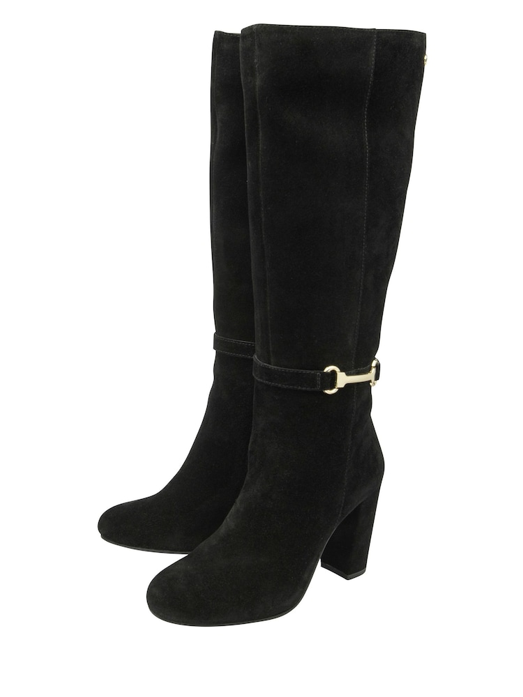 Ravel Black Suede Heeled Knee High Boots - Image 2 of 4