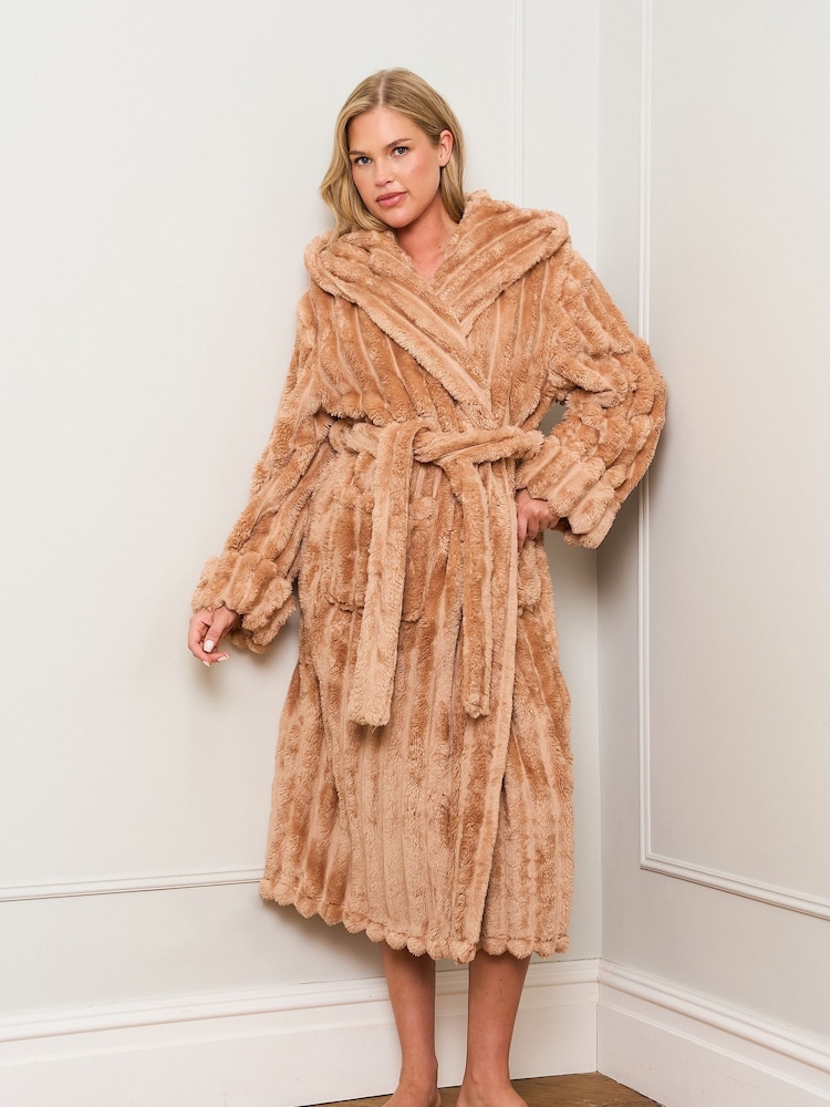 Jim Jam the Label Natural Caramel Ribbed Dressing Gown - Image 1 of 5 Jim Jam the Label Natural Caramel Ribbed Dressing Gown - Image 1 of 5