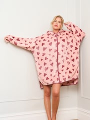 Jim Jam the Label Pink Heart Print Oversized Zip Hoodie - Image 1 of 5