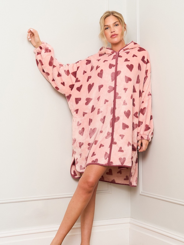Jim Jam the Label Pink Heart Print Oversized Zip Hoodie - Image 2 of 5