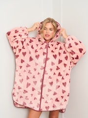 Jim Jam the Label Pink Heart Print Oversized Zip Hoodie - Image 3 of 5