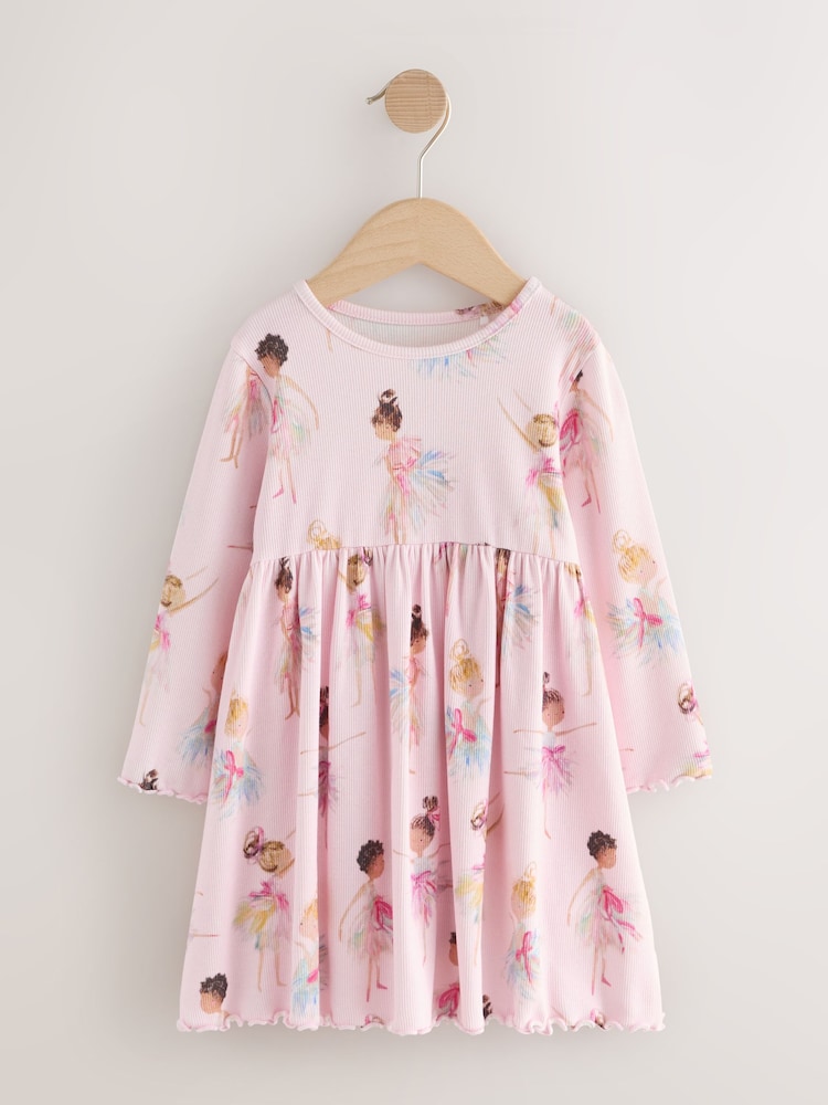 Pink Fairy Long Sleeve Ribbed Dress (3mths-7yrs) - Image 1 of 4 Pink Fairy Long Sleeve Ribbed Dress (3mths-7yrs) - Image 1 of 4