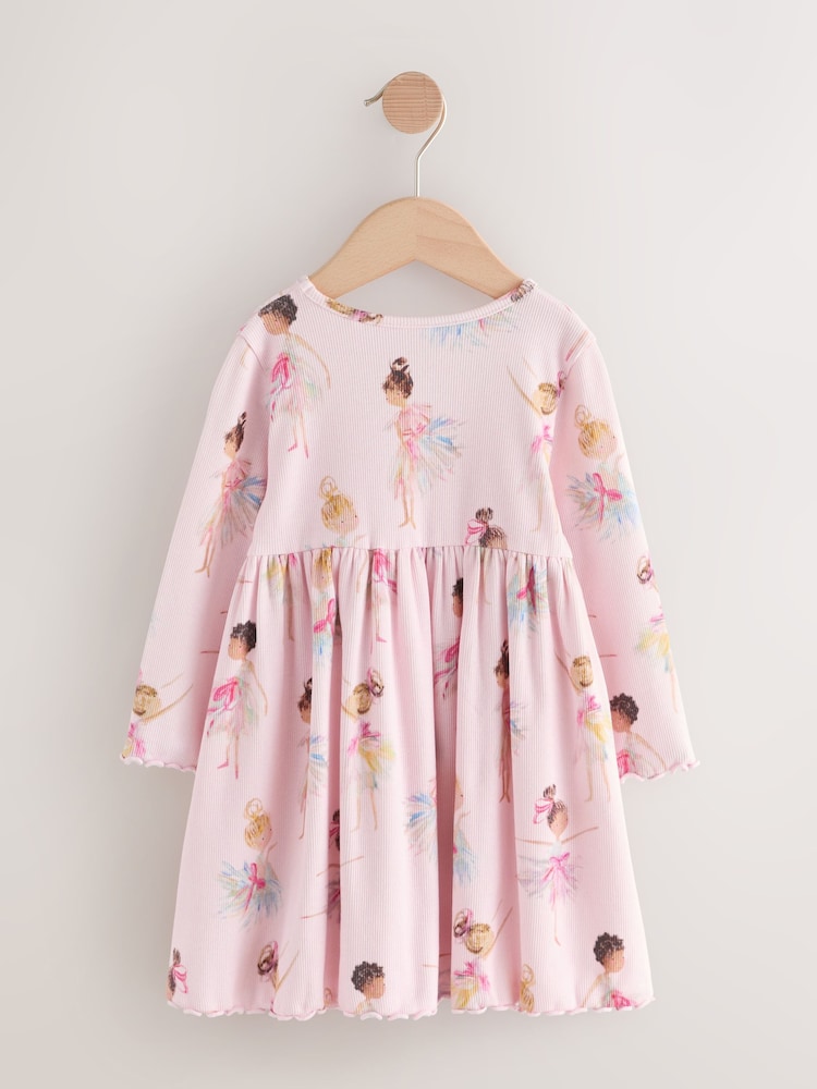 Pink Fairy Long Sleeve Ribbed Dress (3mths-7yrs) - Image 2 of 4 Pink Fairy Long Sleeve Ribbed Dress (3mths-7yrs) - Image 2 of 4