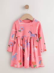 Unicórnio rosa - Vestido canelado de manga comprida (3meses a7anos) - Imagem 1 de 4