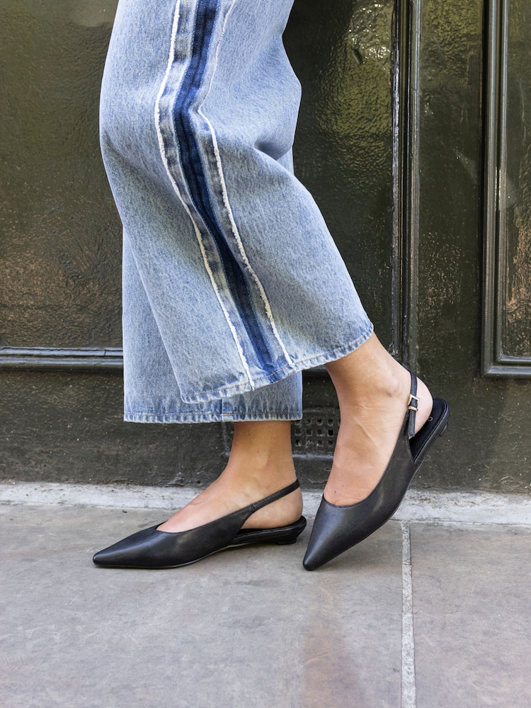 Novo Black Clover Point Toe Low Heel Slingback Shoes - Image 1 of 6