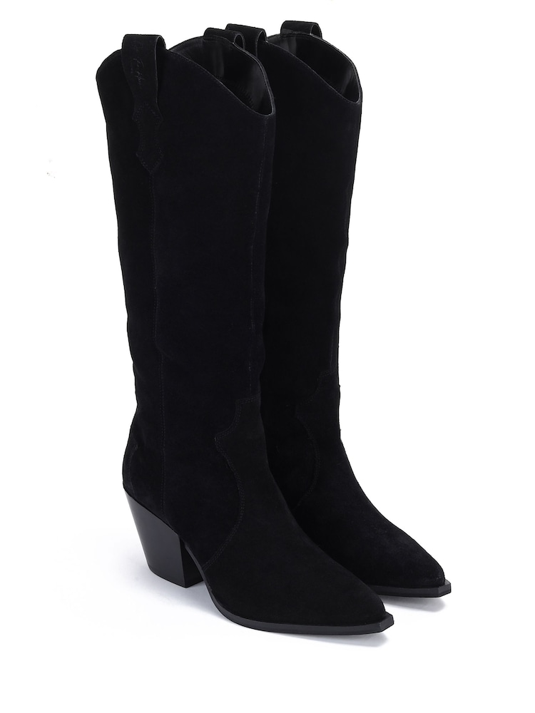 Off The Hook Black Texas Block Heel Western Ankle Leather Boots - Image 1 of 6