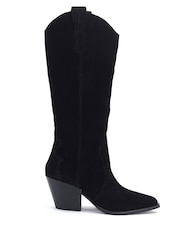Off The Hook Black Texas Block Heel Western Ankle Leather Boots - Image 2 of 6