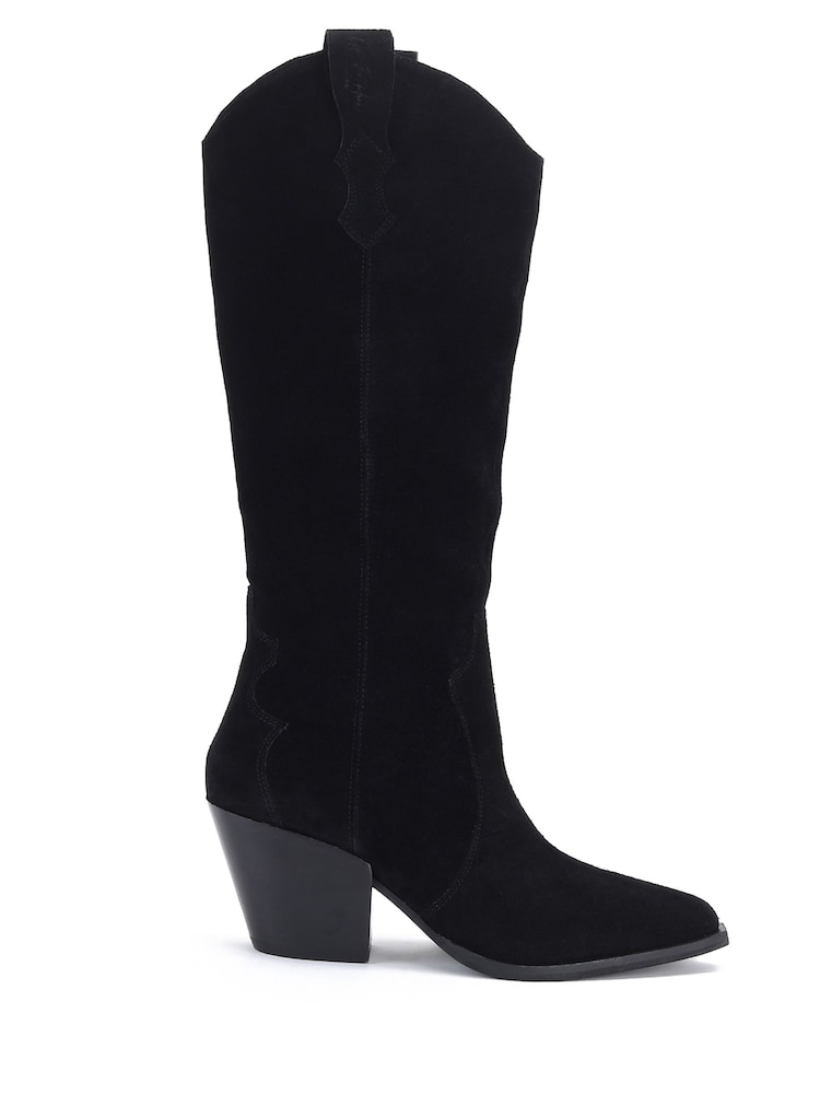 Off The Hook Black Texas Block Heel Western Ankle Leather Boots - Image 2 of 6