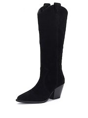 Off The Hook Black Texas Block Heel Western Ankle Leather Boots - Image 3 of 6